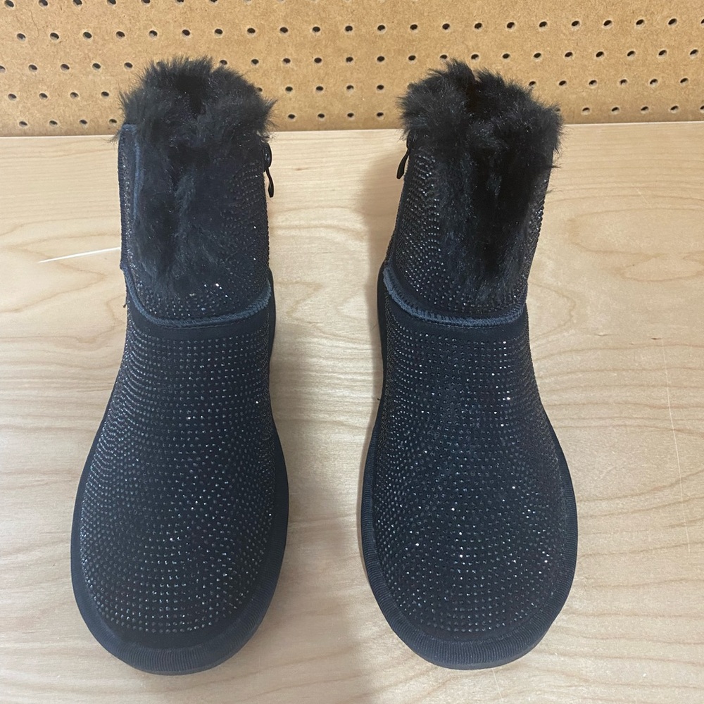 MaLu Rhinestone Black Suede Zipped Boots